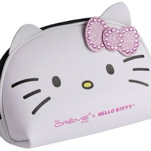 Hello Kitty White Cosmetic Pouch with Pink Glitter Bow Bundle